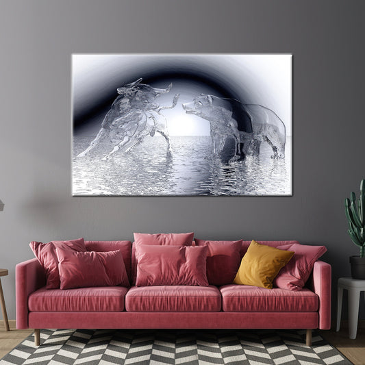 Modern Bull and Bear Canvas Art, Abstract Wall Decor, Personalized Gift, Modern Wall Art