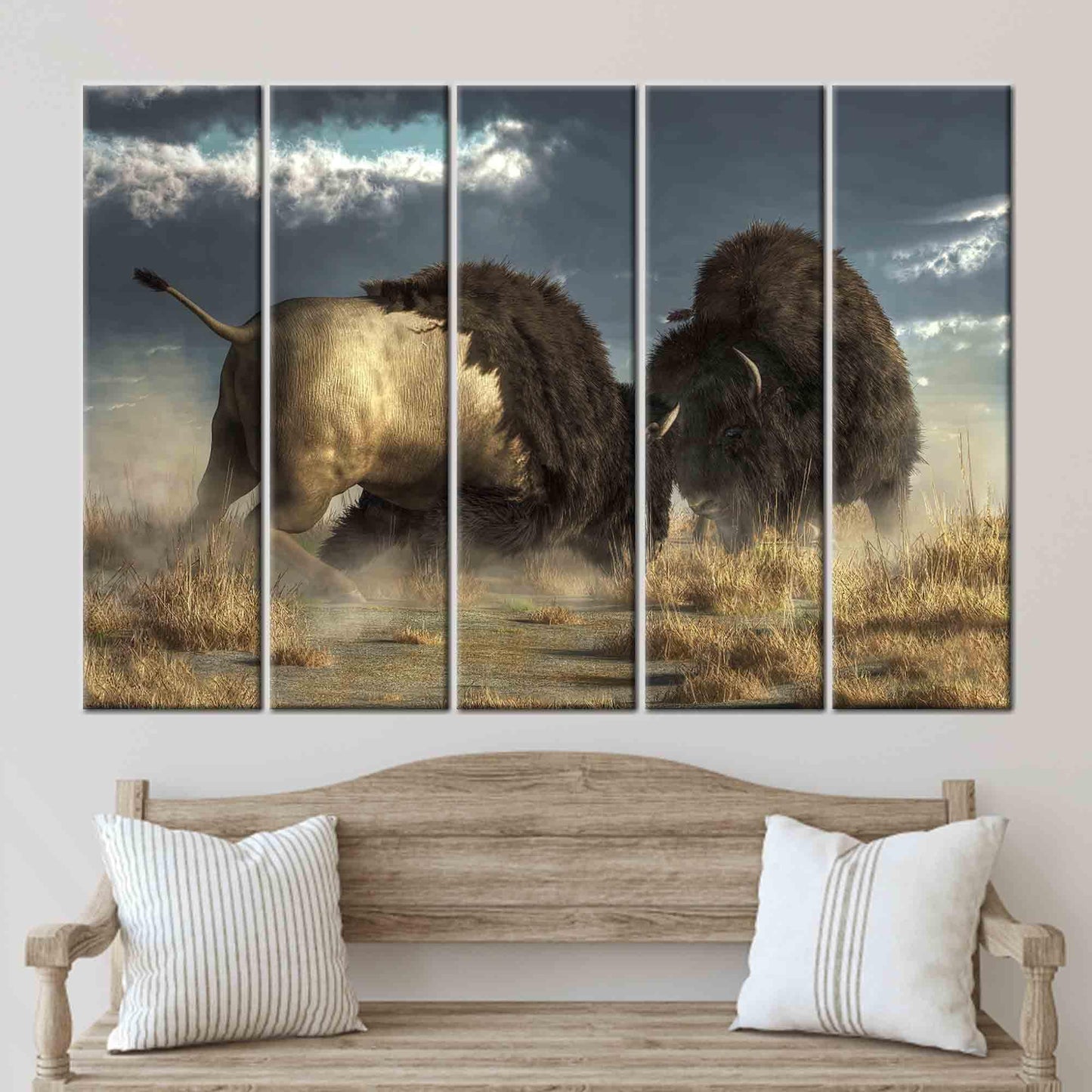 Bison Battle Wild Nature American Canvas Print