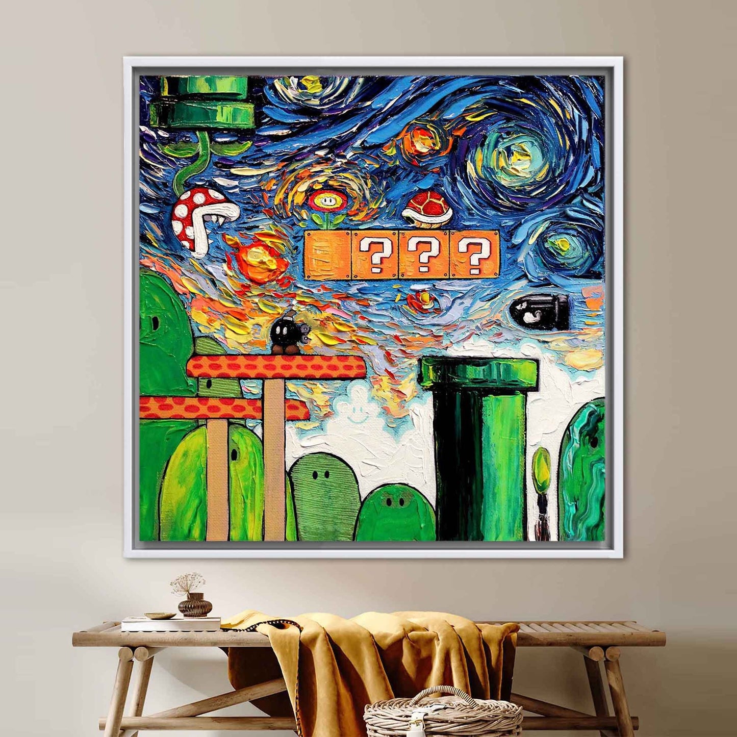 Mario World Van Gogh Super Canvas Print