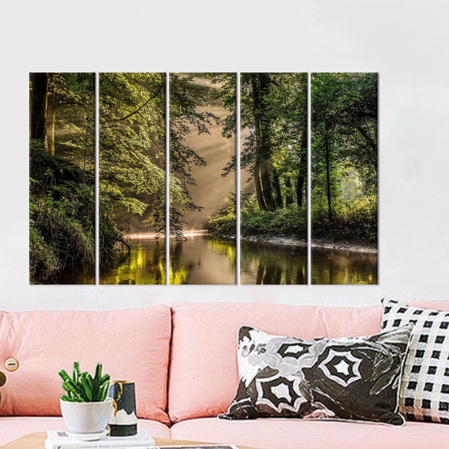 Green Forest Landscape Printed Canvas Wall Art - Personalized River View Baby Boy Gift