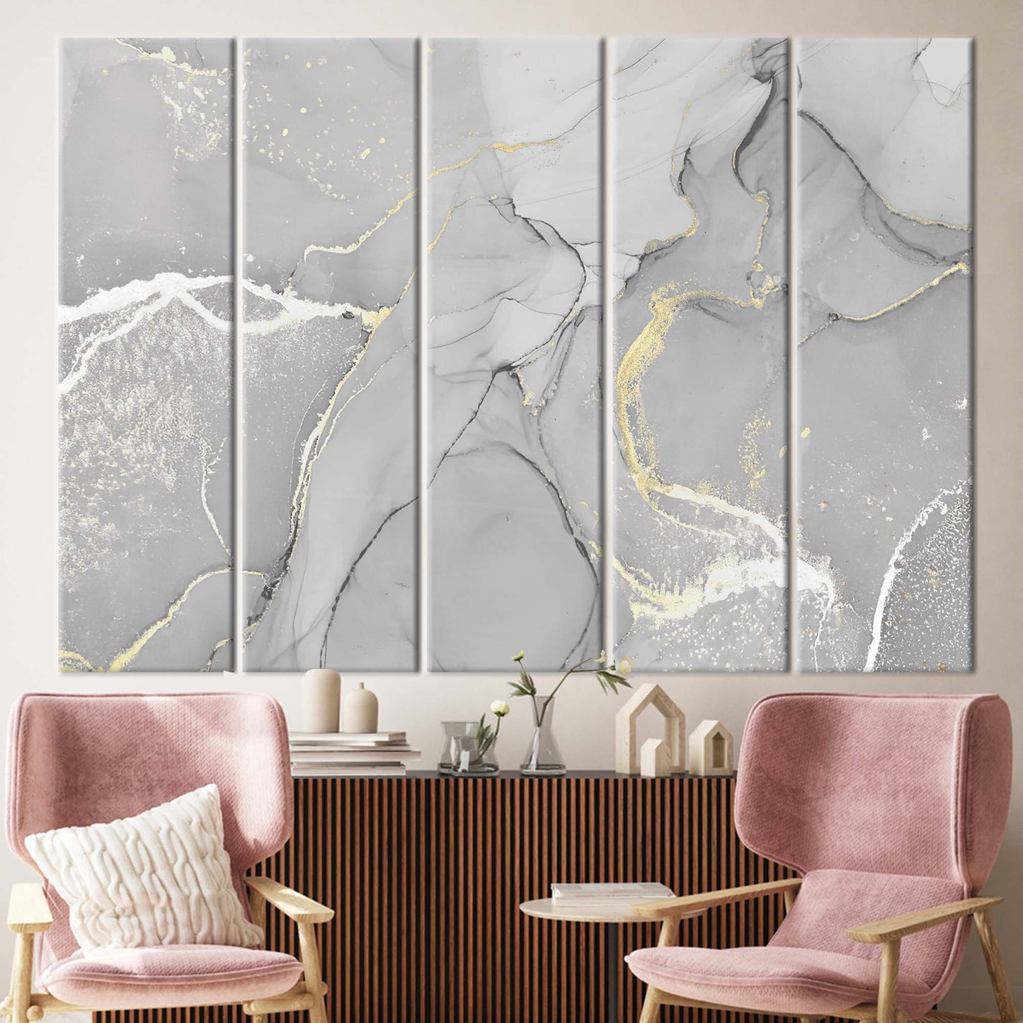 Gray Marble Gold Accents Alcohol Canvas Print
