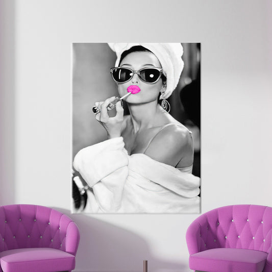 Audrey Pink Lip Art Canvas: Trendy Fashion Wall Art for Modern Homes