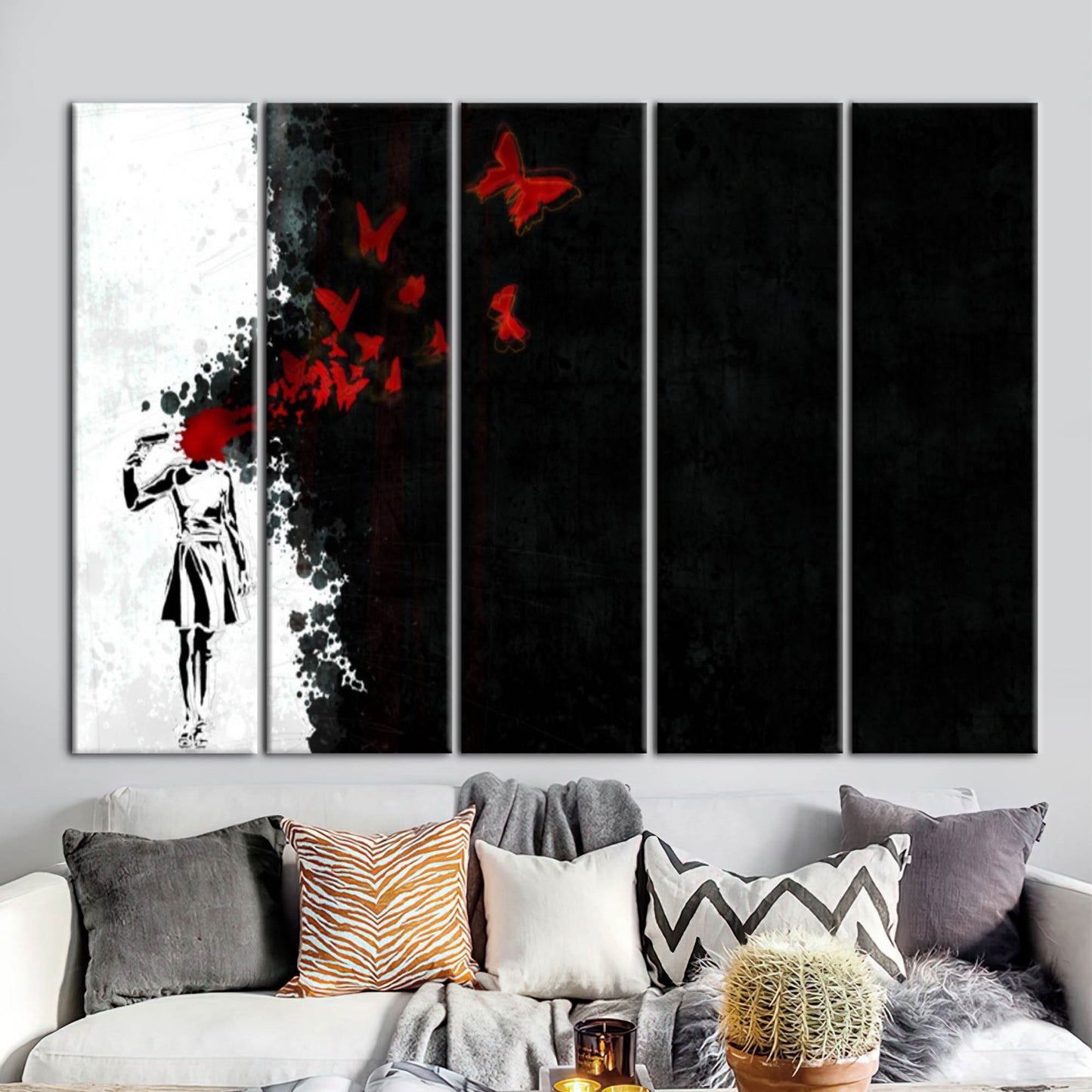 Red Butterfly Girl Suicide Abstract Canvas Print