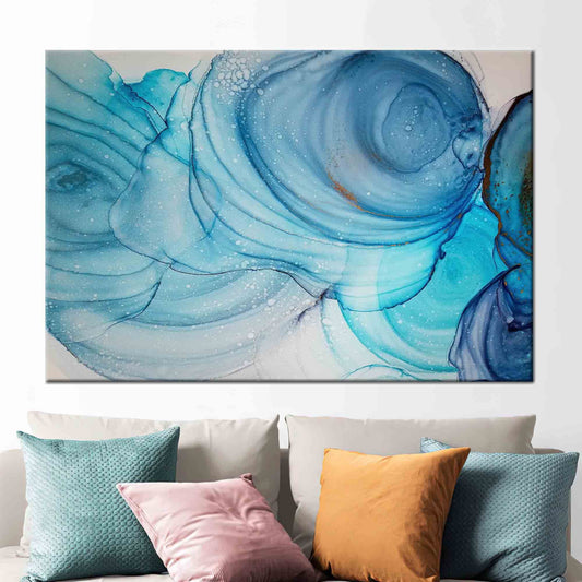 Modern Blue Marble Wall Art Canvas Print - Abstract Alcohol Ink Decor