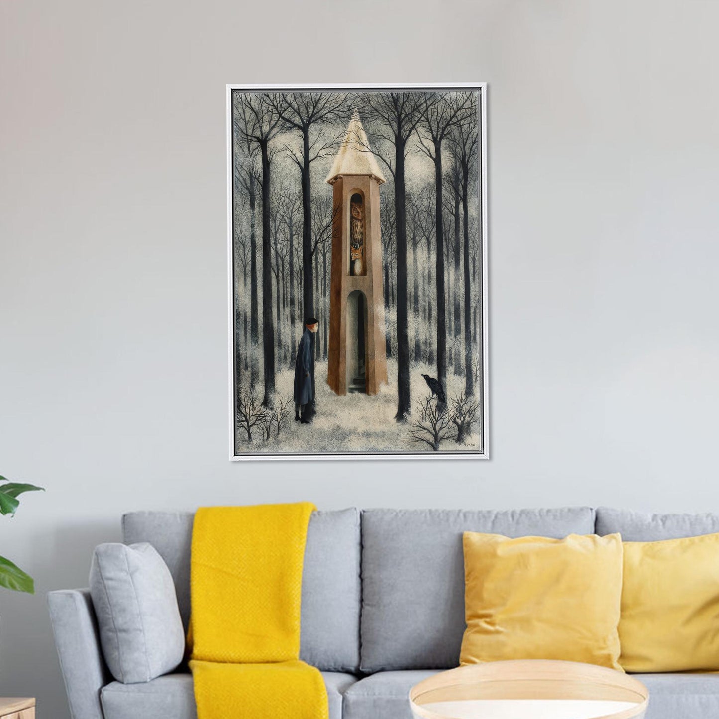 Snowy Forest Crow Christmas Owl Canvas Print