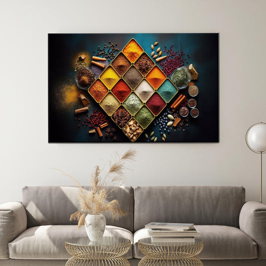 Modern Canvas Print: Colorful Spice Plates 3D Artwork for Kitchen Wall Decor