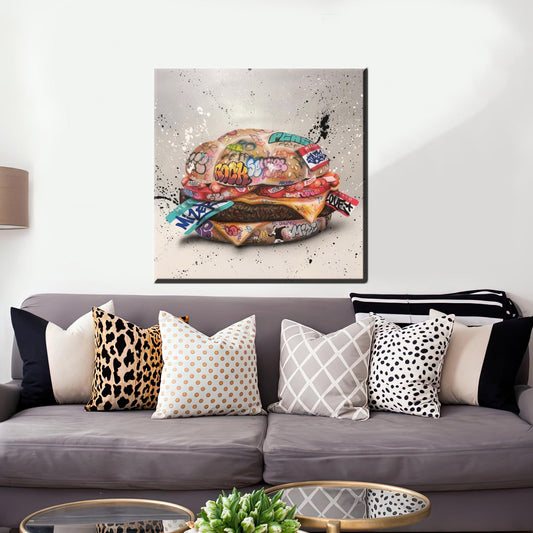 Graffiti Wall Art Canvas Print: Hamburger Kitchen Decor, Personalized Wedding Gift