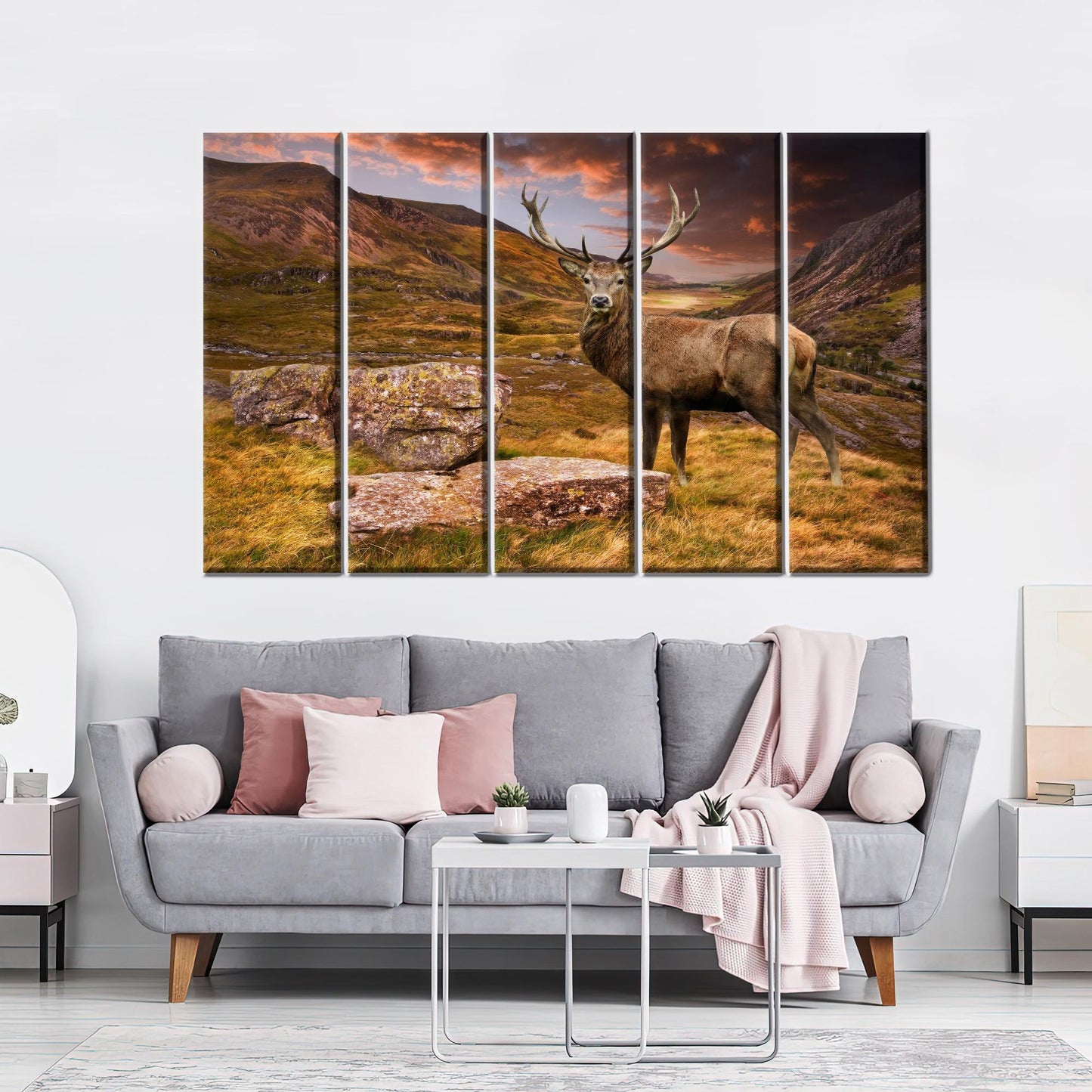 Minimalist Christmas Deer 3D Mountain Canvas Print