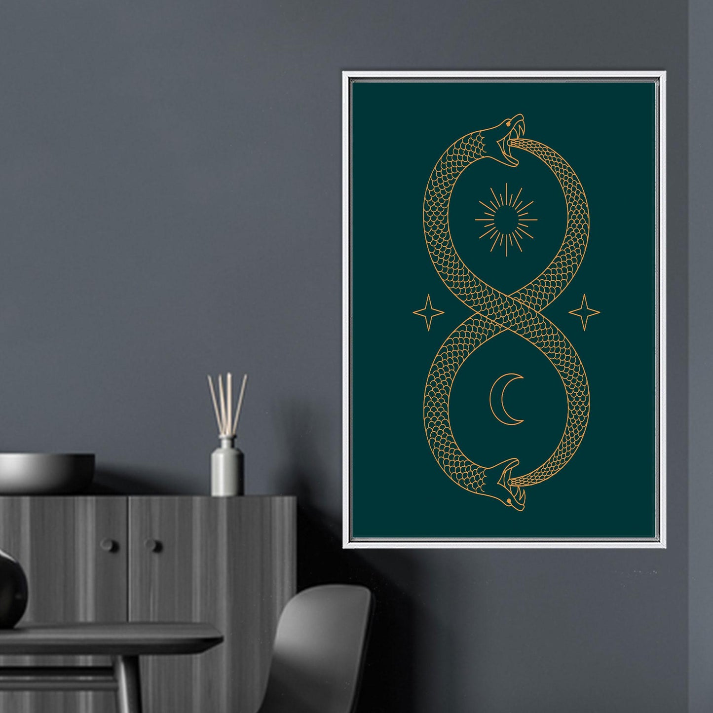 Modern Infinity 3D Canvas Wall Art - Twin Flame Decor, Ouroboros Poster, Personalized Gift for Him