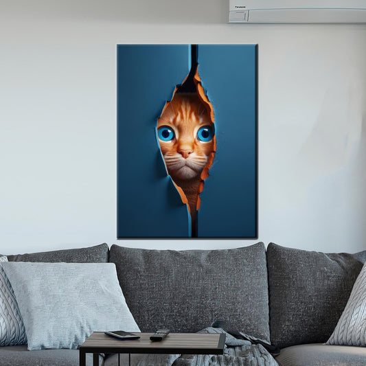 Modern Cat Art Canvas Print - Cute Cat Poster for Home Decor, Personalized Gift for Him, Christmas