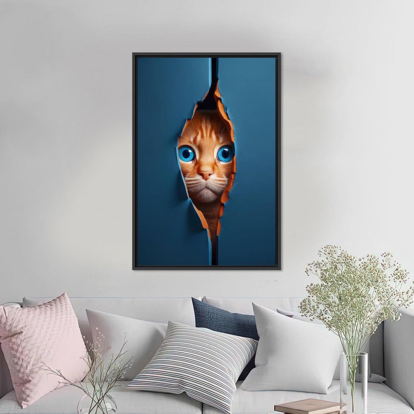 Modern Cat Art Canvas Print - Cute Cat Poster for Home Decor, Personalized Gift for Him, Christmas