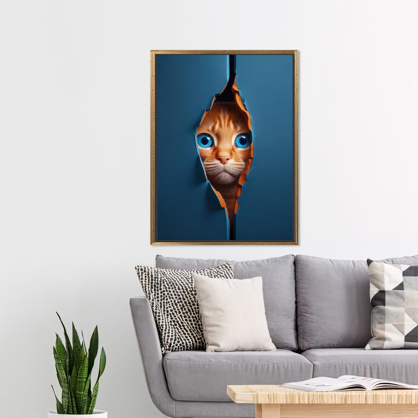 Modern Cat Art Canvas Print - Cute Cat Poster for Home Decor, Personalized Gift for Him, Christmas