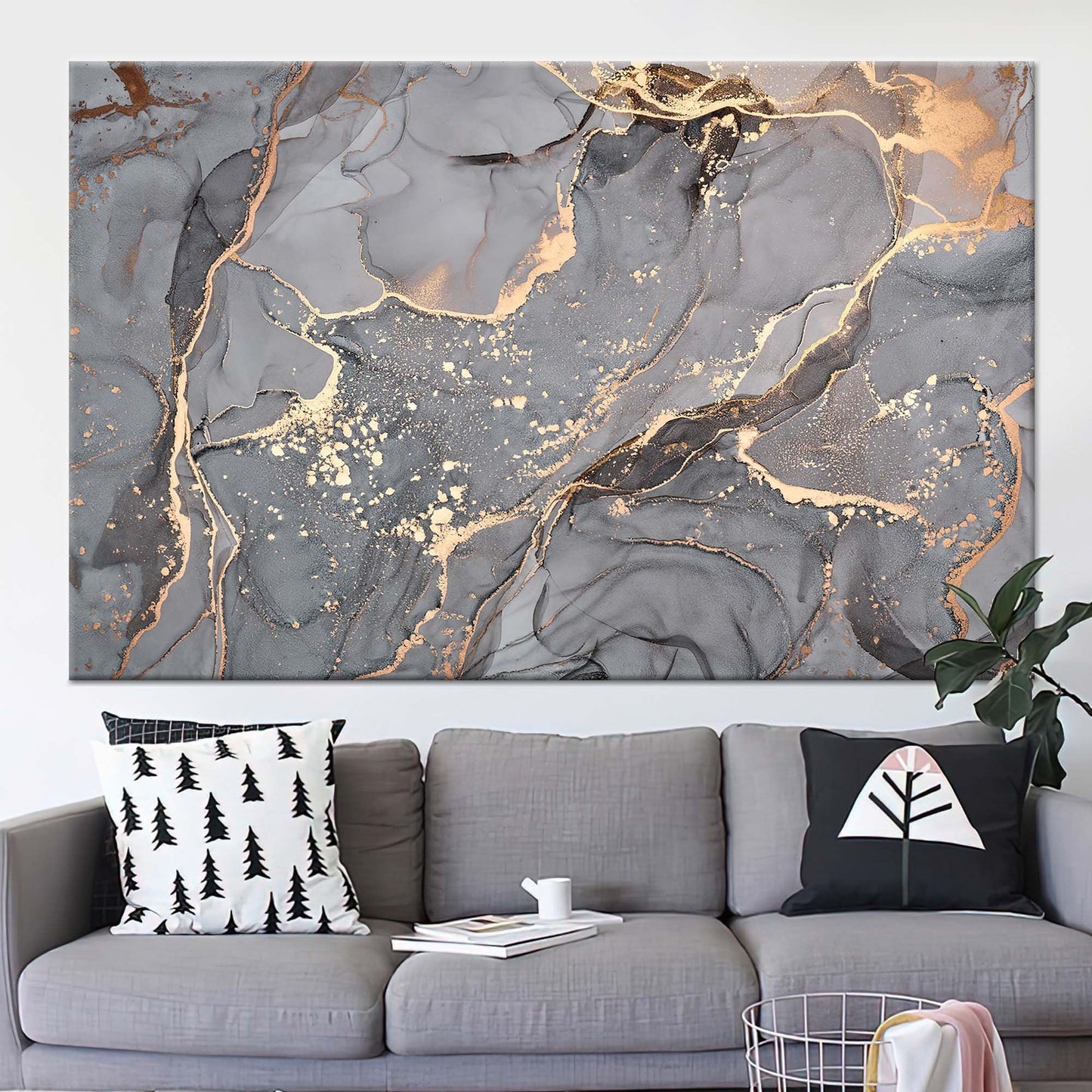 Gray and Gold Marble Alcohol Canvas Print