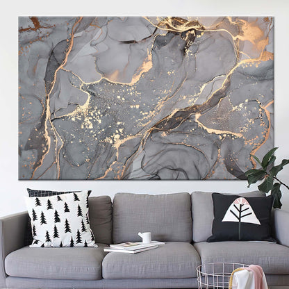 Gray and Gold Marble Alcohol Canvas Print