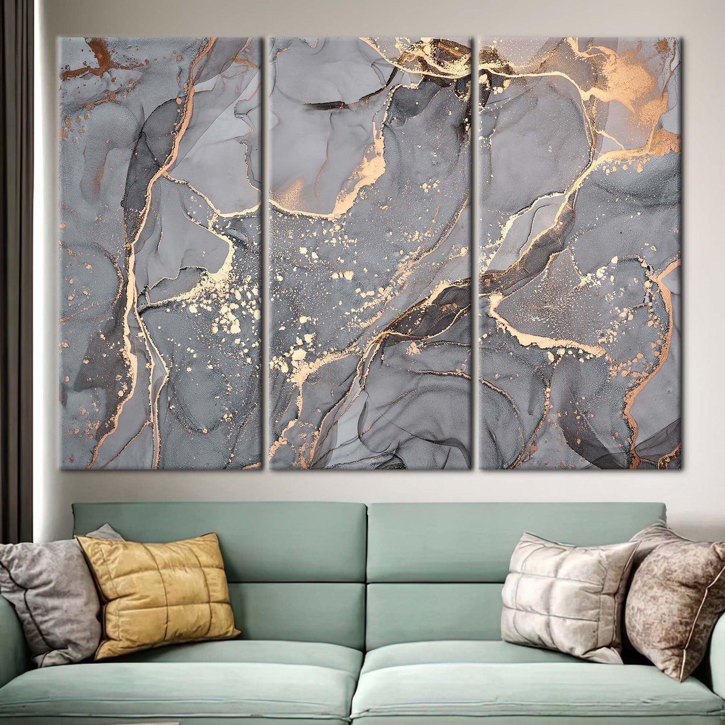 Gray and Gold Marble Alcohol Canvas Print