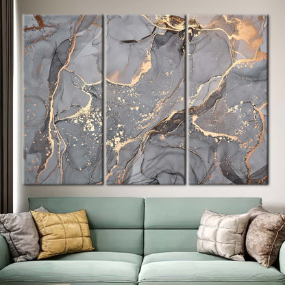 Gray and Gold Marble Alcohol Canvas Print