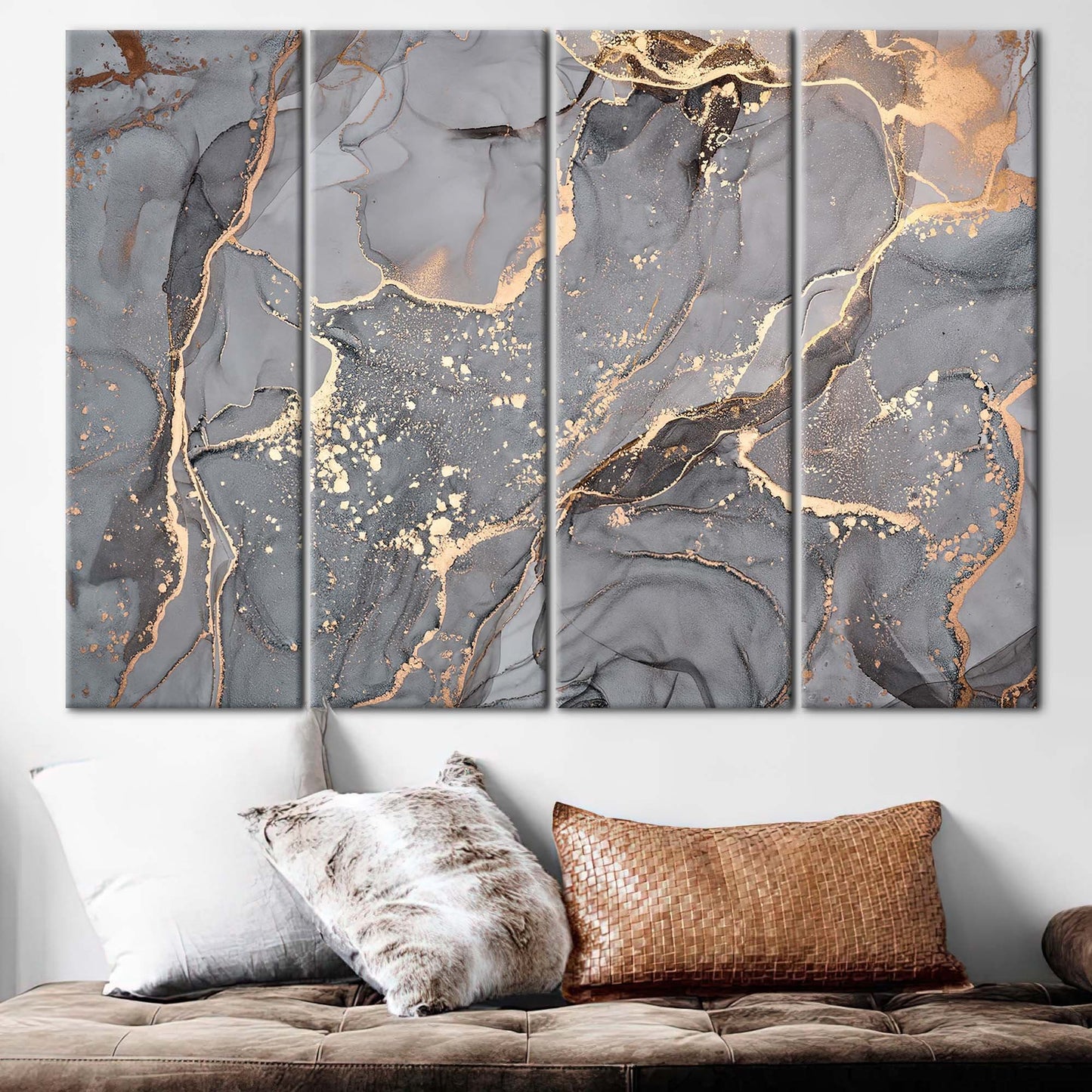 Gray and Gold Marble Alcohol Canvas Print