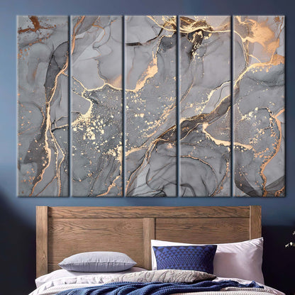 Gray and Gold Marble Alcohol Canvas Print