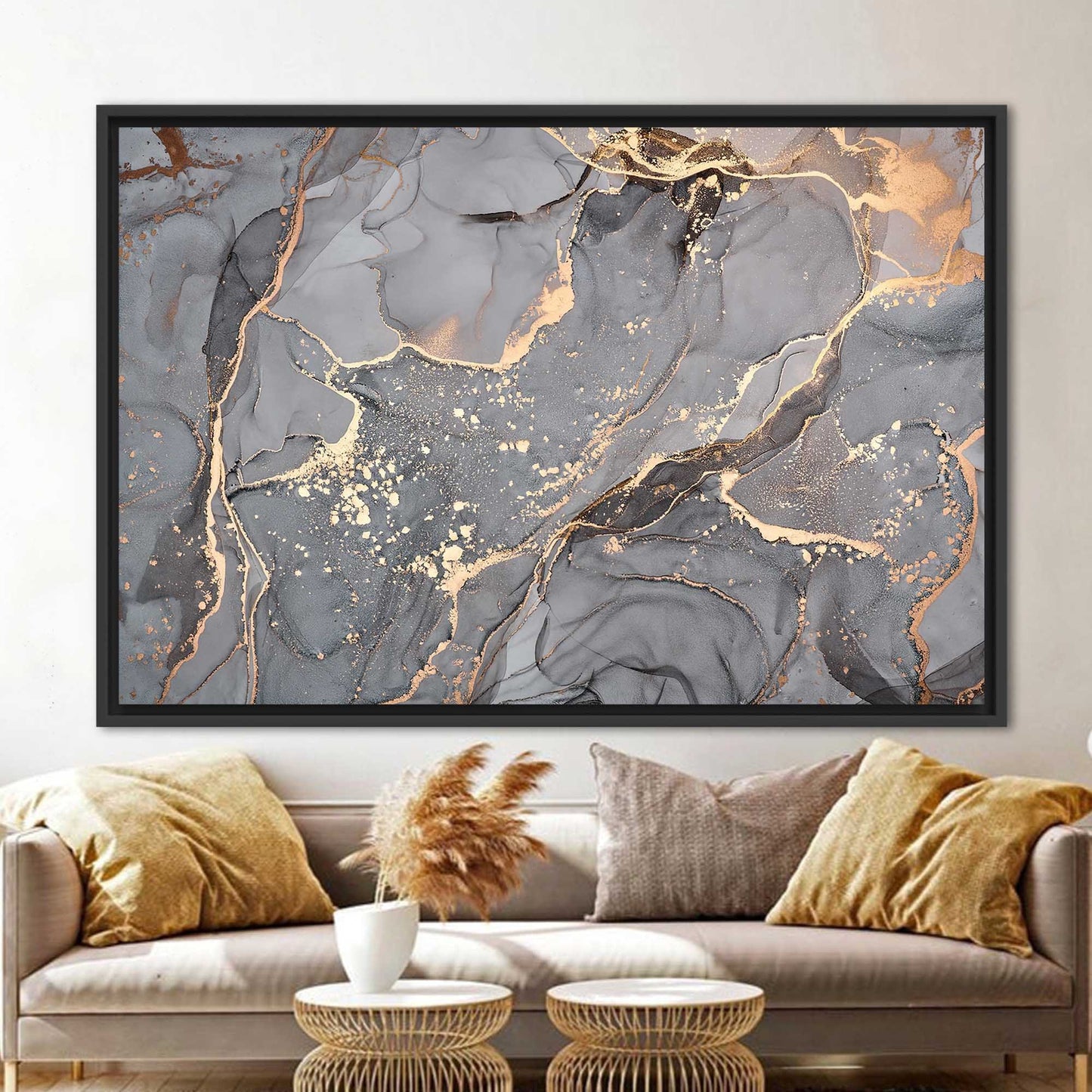 Gray and Gold Marble Alcohol Canvas Print