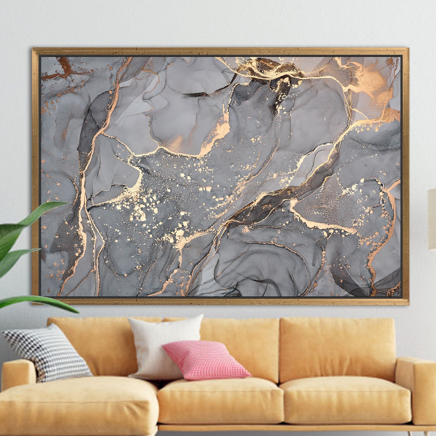 Gray and Gold Marble Alcohol Canvas Print