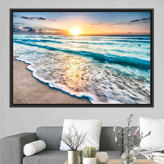 Sunset at the Ocean Printed Beach Scenery Canvas Art, 3D Sea Poster for Wedding Decor and Living