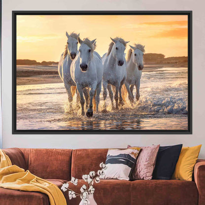 Running Horses Sea Canvas Print