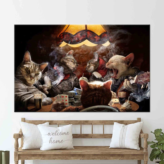 Modern Game Room Decor: Abstract Cats 3D Canvas with Playing Cards Wall Art