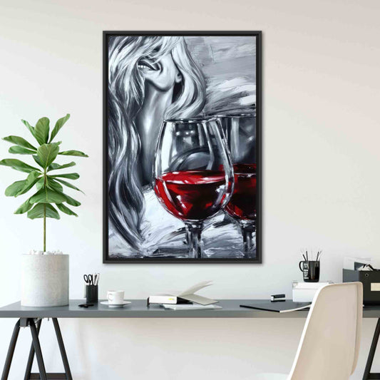 Modern Art Canvas: Woman and Wine Wall Decor, Large Canvas Print for Home