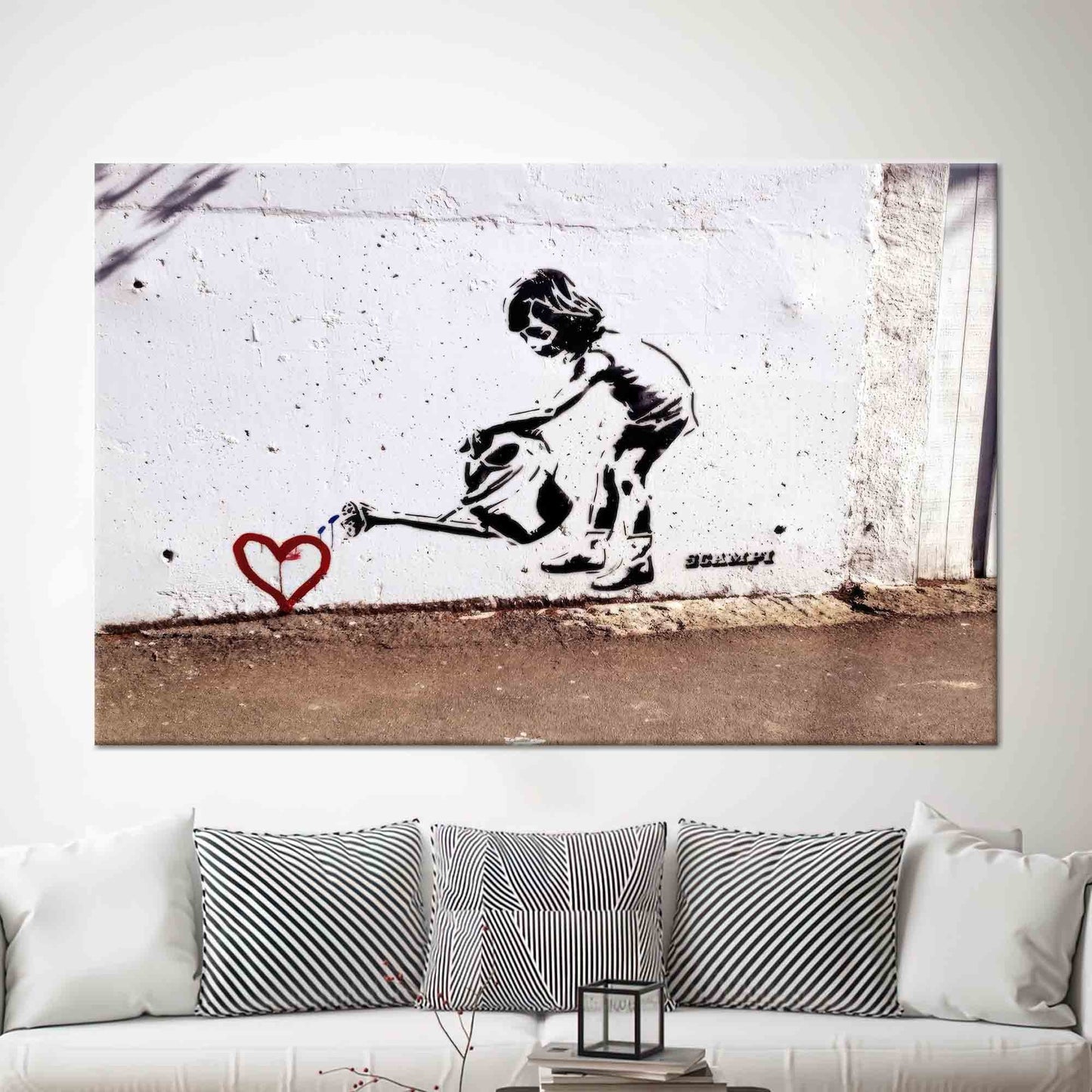 Love Heart Printed Banksy Girl Canvas Graffiti Canvas Print Decor, Personalized Gift