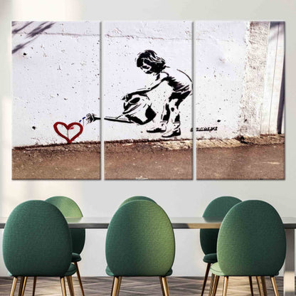 Love Heart Printed Banksy Girl Canvas Graffiti Canvas Print Decor, Personalized Gift