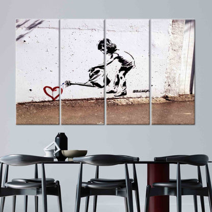Love Heart Printed Banksy Girl Canvas Graffiti Canvas Print Decor, Personalized Gift