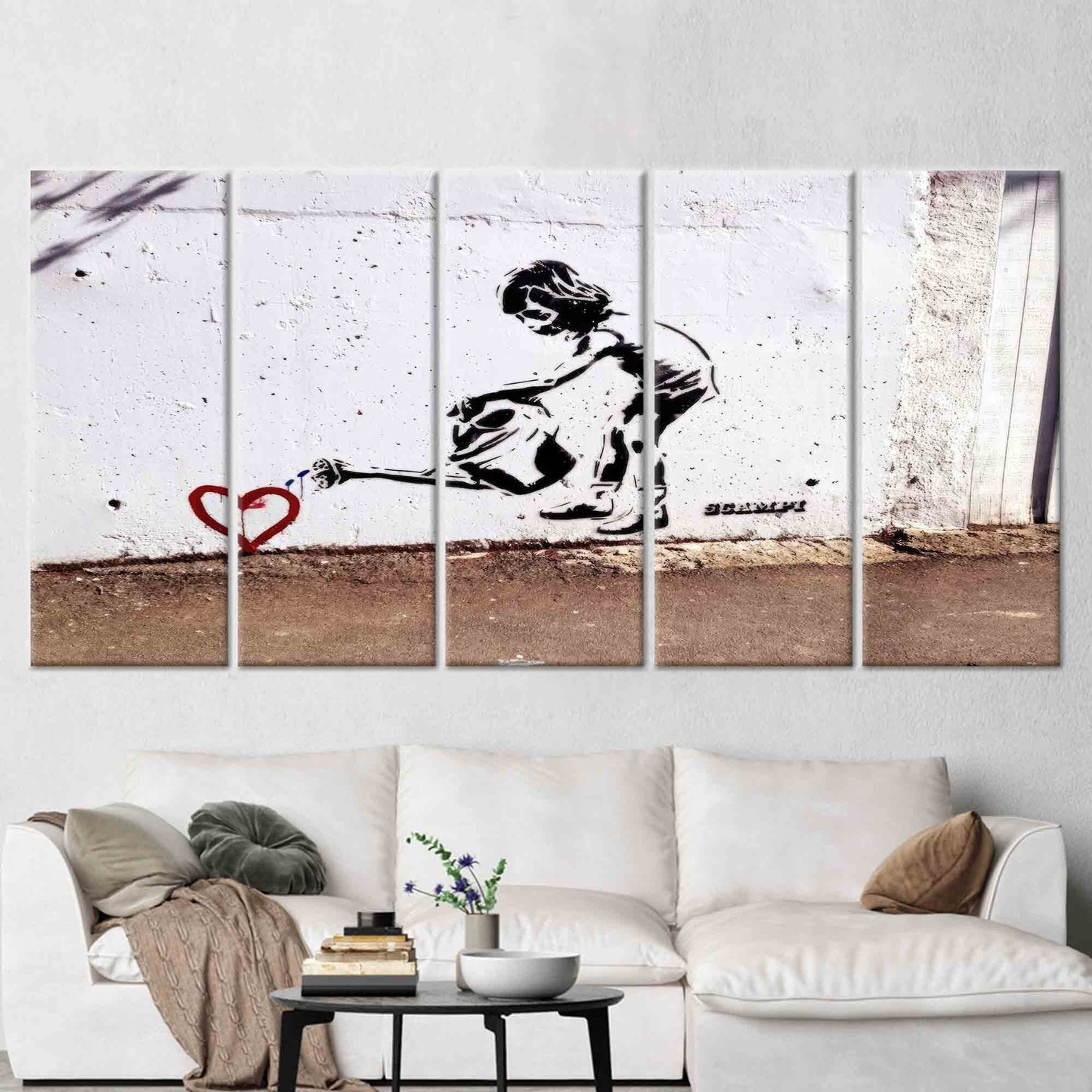 Love Heart Printed Banksy Girl Canvas Graffiti Canvas Print Decor, Personalized Gift