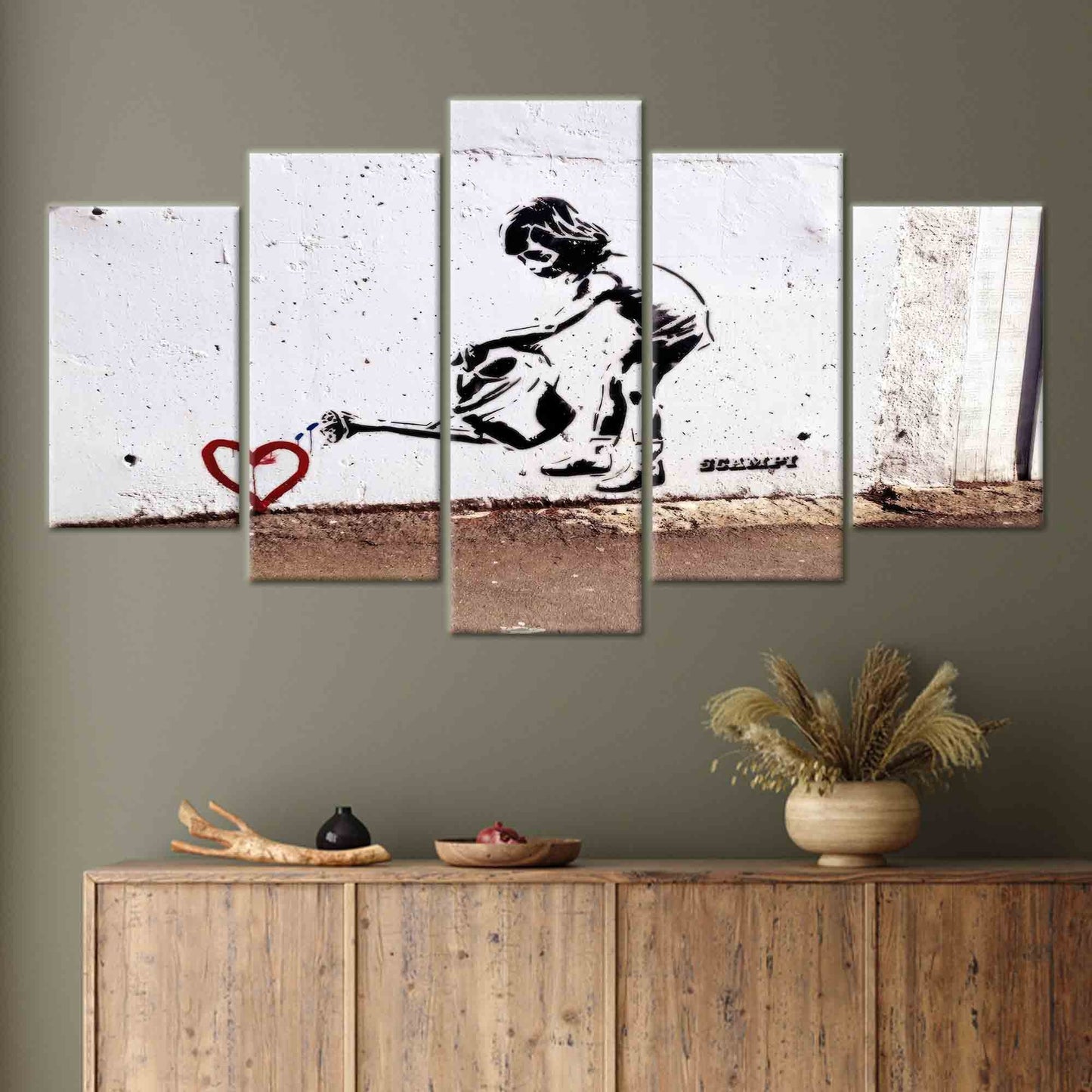 Love Heart Printed Banksy Girl Canvas Graffiti Canvas Print Decor, Personalized Gift