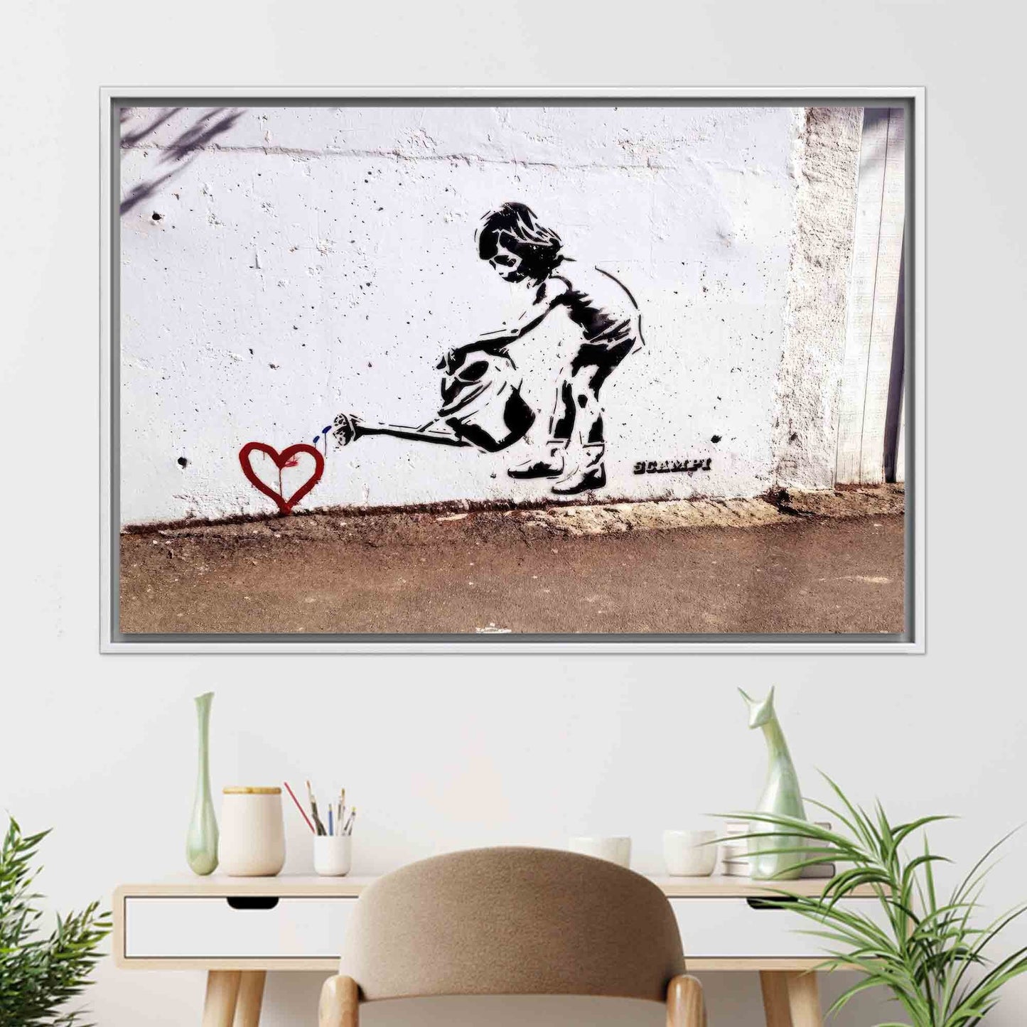 Love Heart Printed Banksy Girl Canvas Graffiti Canvas Print Decor, Personalized Gift