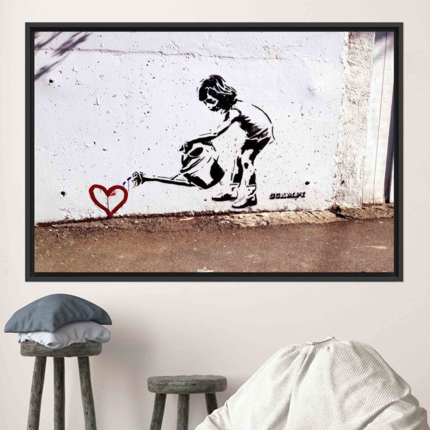 Love Heart Printed Banksy Girl Canvas Graffiti Canvas Print Decor, Personalized Gift