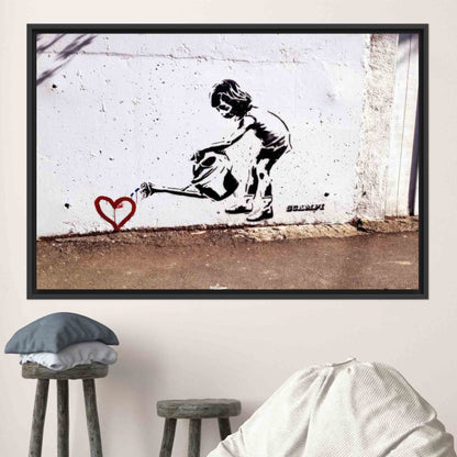 Love Heart Printed Banksy Girl Canvas Graffiti Canvas Print Decor, Personalized Gift
