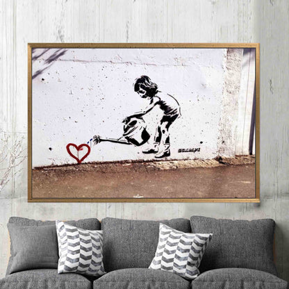 Love Heart Printed Banksy Girl Canvas Graffiti Canvas Print Decor, Personalized Gift