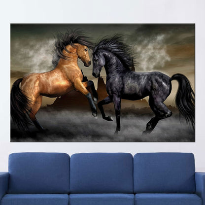 Canvas Wall Art: Two Horses Poster, Farmhouse Decor, Loft Canvas Print, Personalized Wedding Gift