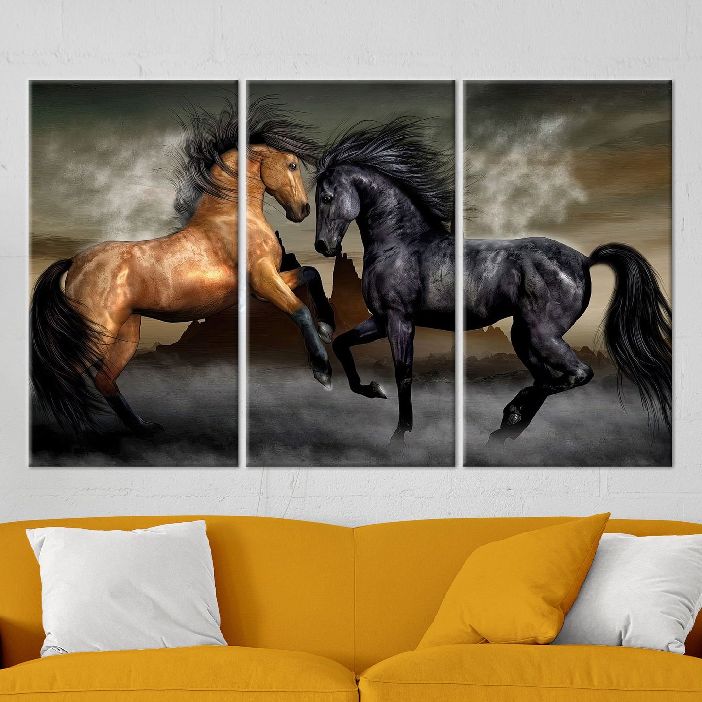 Canvas Wall Art: Two Horses Poster, Farmhouse Decor, Loft Canvas Print, Personalized Wedding Gift