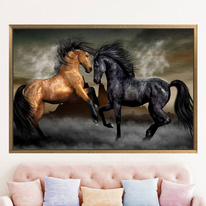 Canvas Wall Art: Two Horses Poster, Farmhouse Decor, Loft Canvas Print, Personalized Wedding Gift