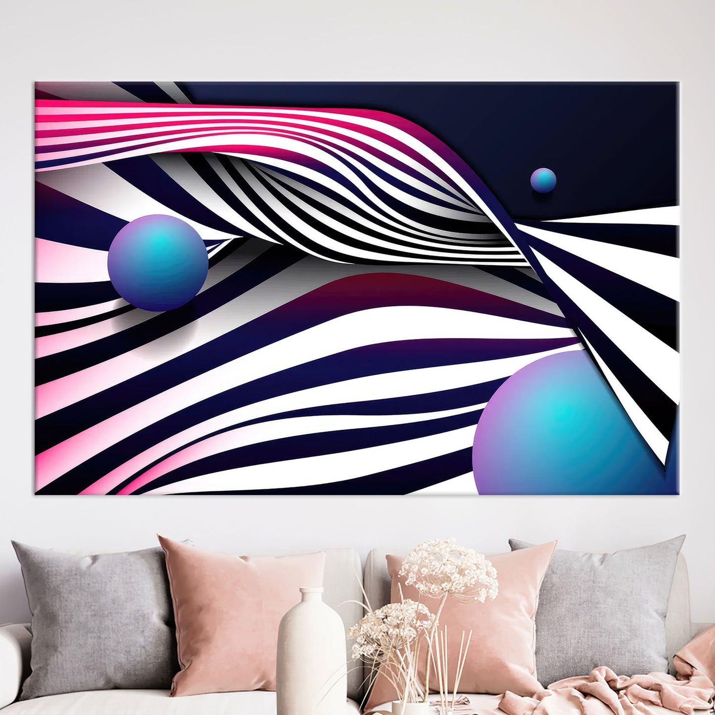 Blue Abstract Lines Canvas Art - Modern Framed Wall Decor, Personalized Gift
