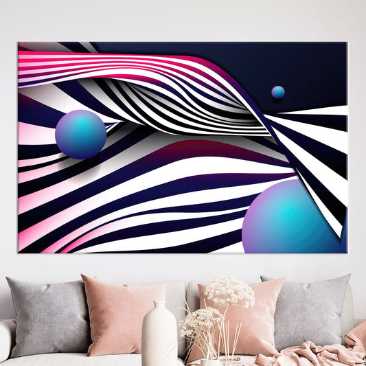 Blue Abstract Lines Canvas Art - Modern Framed Wall Decor, Personalized Gift
