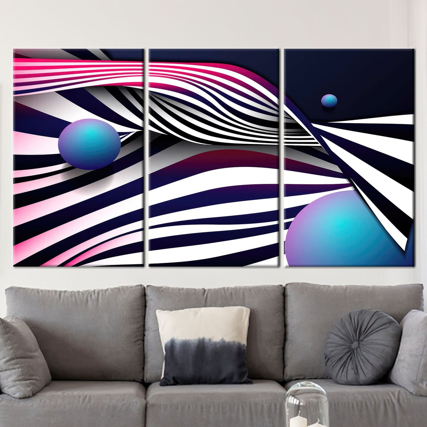 Blue Abstract Lines Canvas Art - Modern Framed Wall Decor, Personalized Gift