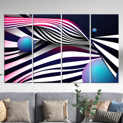 Blue Abstract Lines Canvas Art - Modern Framed Wall Decor, Personalized Gift