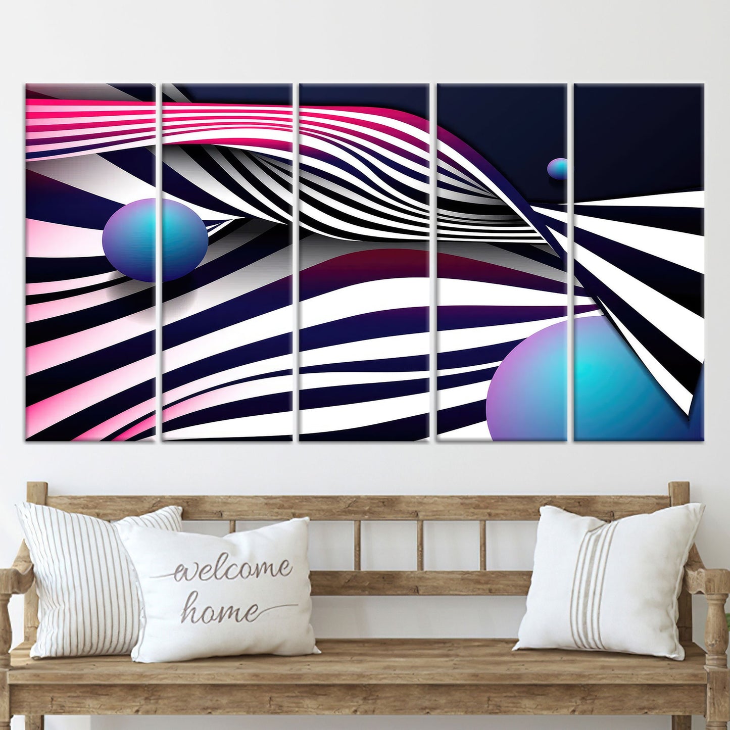 Blue Abstract Lines Canvas Art - Modern Framed Wall Decor, Personalized Gift