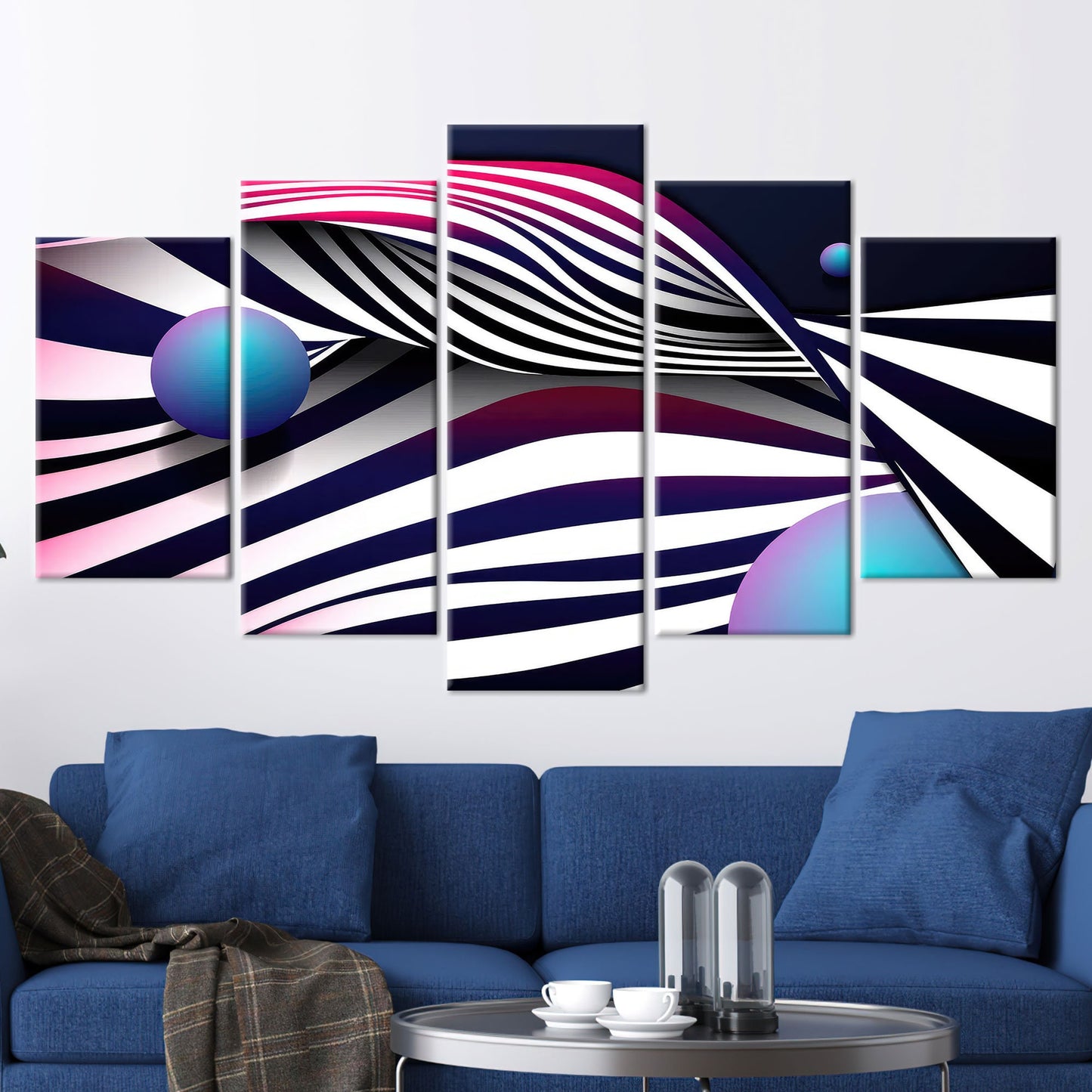 Blue Abstract Lines Canvas Art - Modern Framed Wall Decor, Personalized Gift
