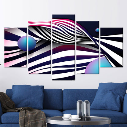 Blue Abstract Lines Canvas Art - Modern Framed Wall Decor, Personalized Gift