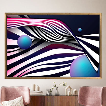 Blue Abstract Lines Canvas Art - Modern Framed Wall Decor, Personalized Gift
