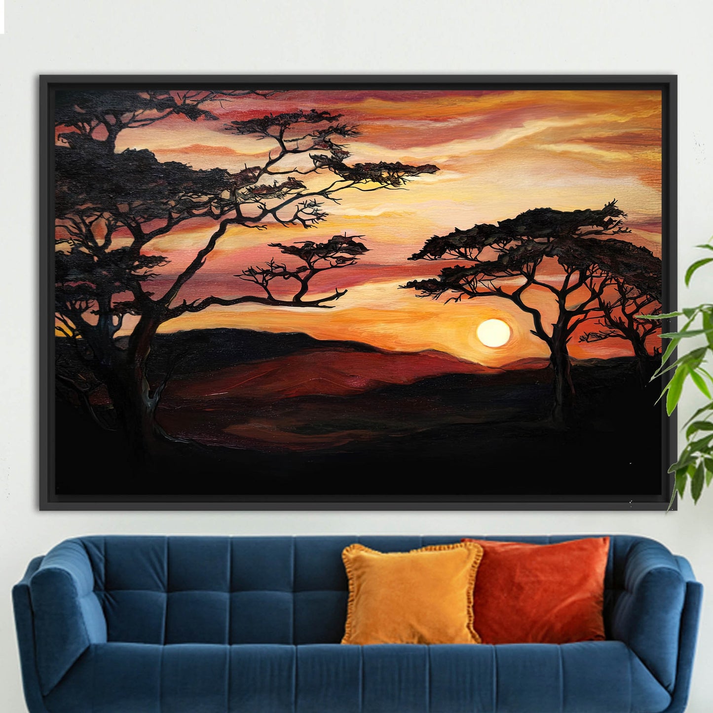 African Sunset Savannah Tree Painting Canvas Print - Nature View Wall Art