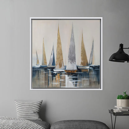Blue Sailboat Abstract Nautical Painting Canvas Print